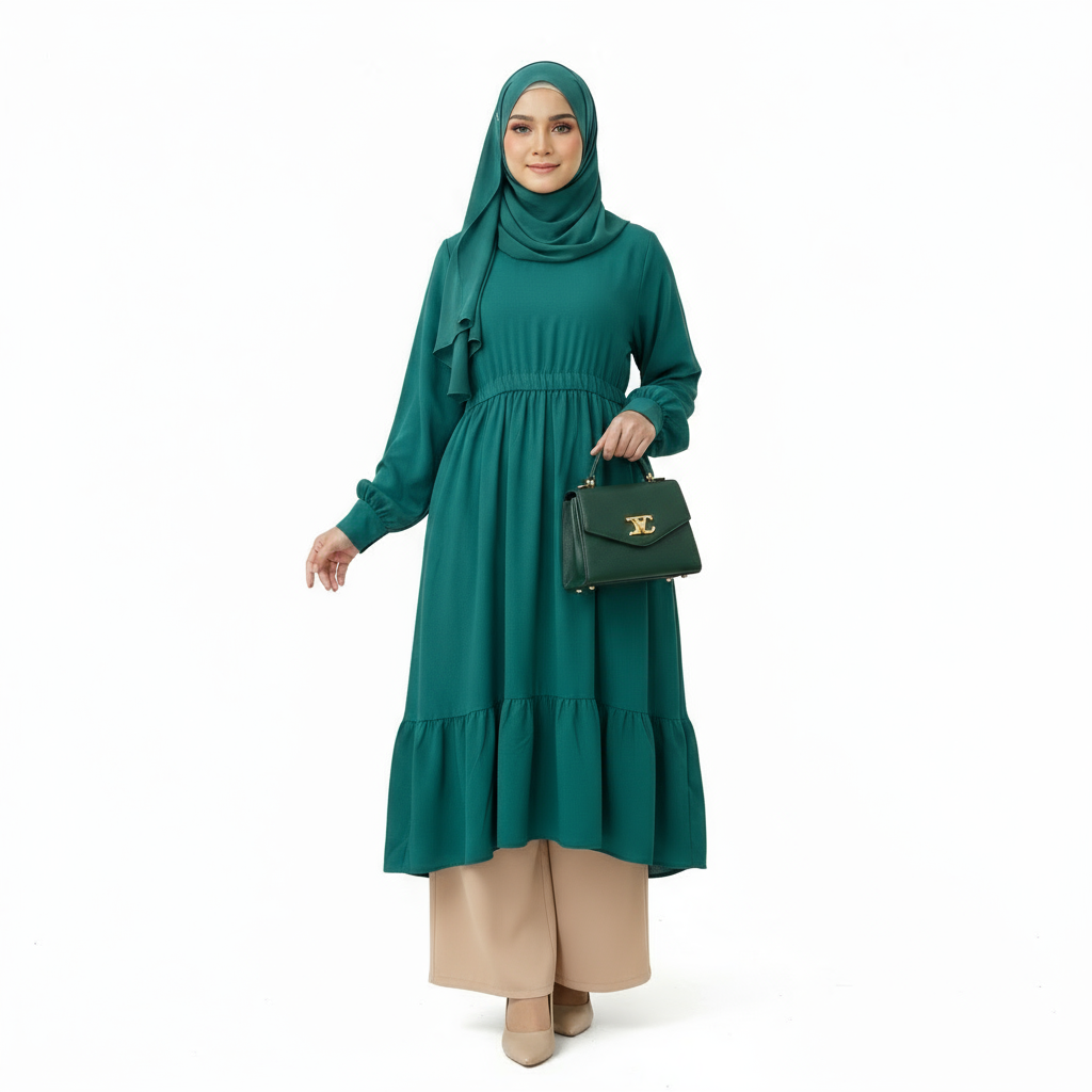 Midi dress - Hima Elastic band at waistlines