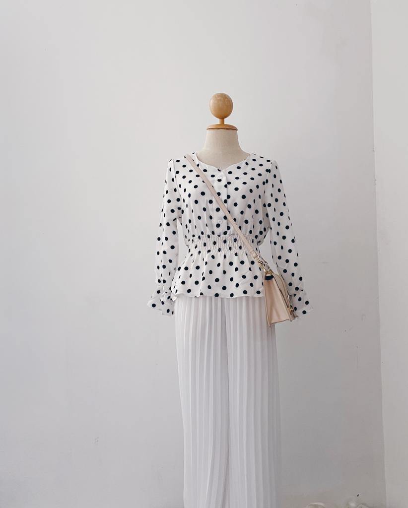 Smocked Peplum Top - Polkadot - Samiha Apparels