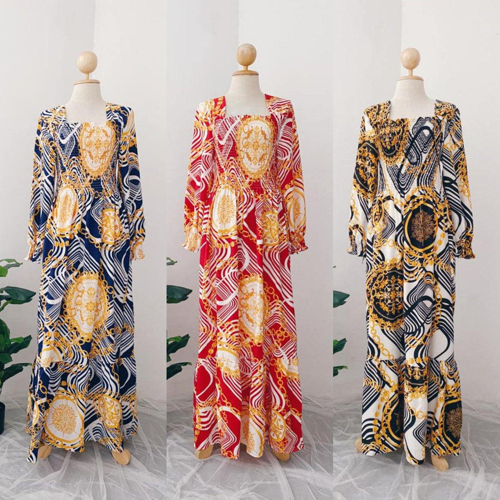 Smocked Maxi Dress- Pond - Samiha Apparels