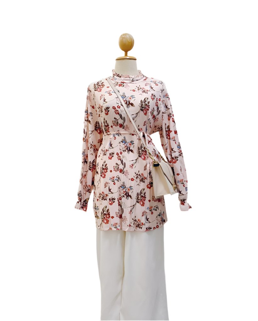 Pleated Ruffle Neck Top – Monal | Stylish Comfort with a Sash