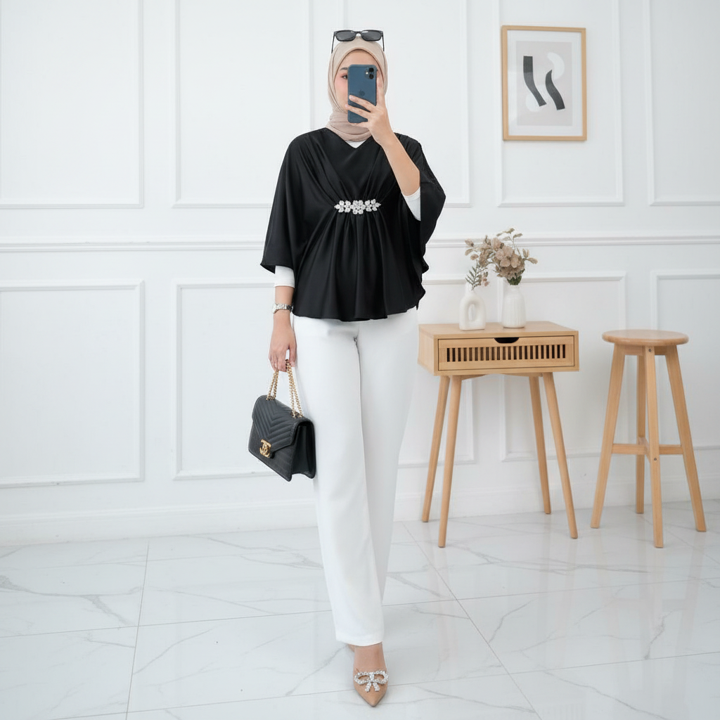 Silky Stone Batwing Top