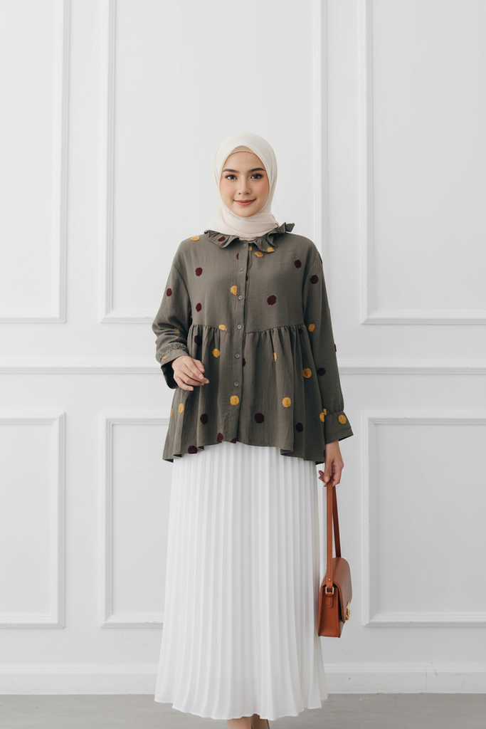 Ruffle Neck Pom Pom Top