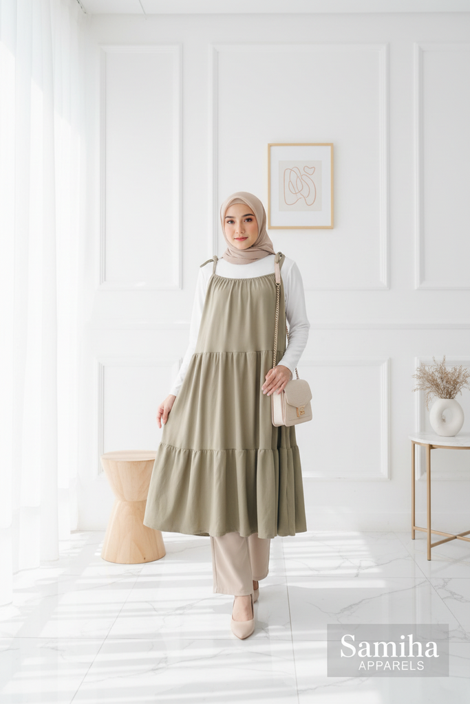 Tiered Slip-On Midi Dress – Ribbed Fit