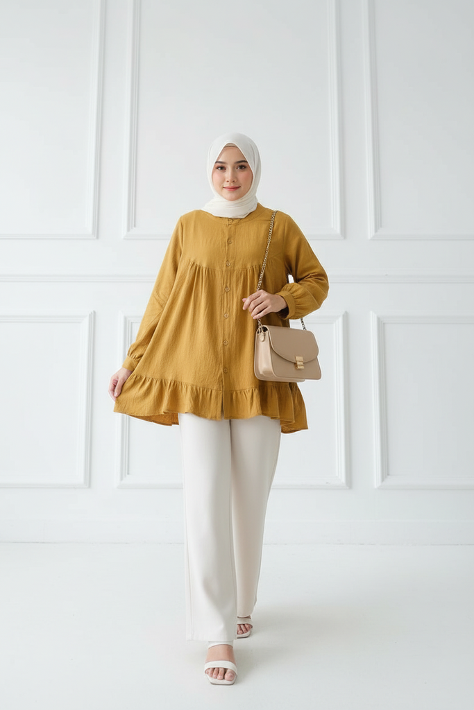 Nahla U-Ruffle Linen Top – Nursing & Wudhu Friendly