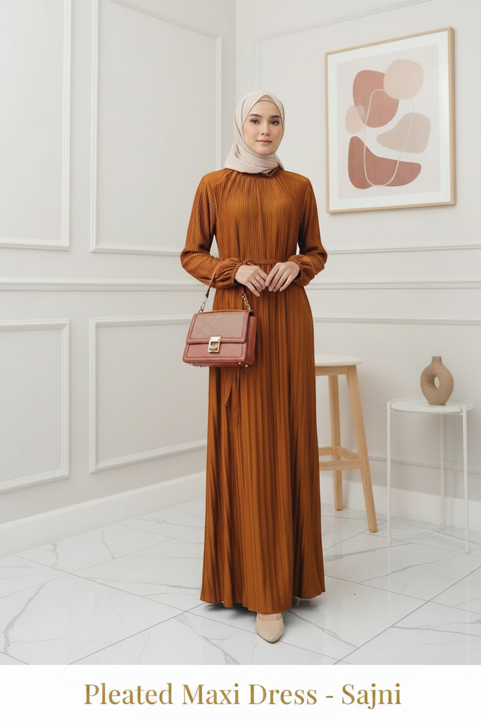 Pleated Maxi Dress - Sajni From Samiha Apparels- online Muslima Store in Singapore 