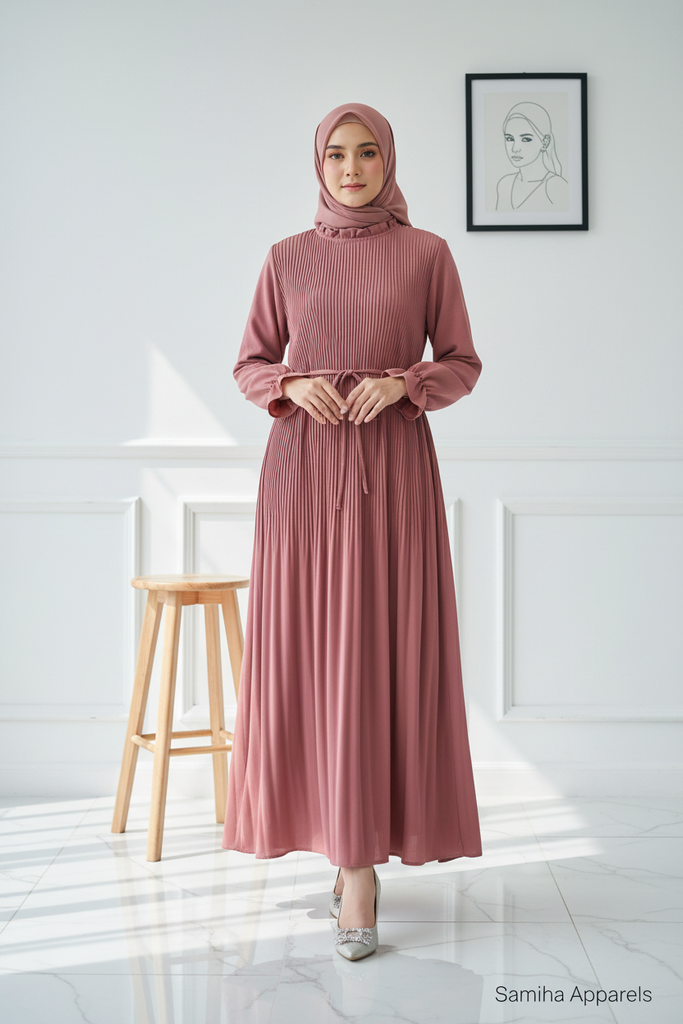 Korean Pleated Dress – Elegant Flar