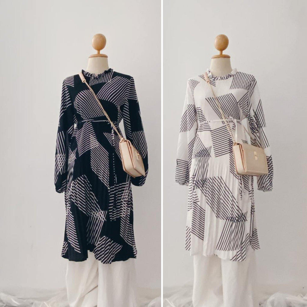 Pleated Midi Tunic  Dress - Box stripe - Samiha Apparels
