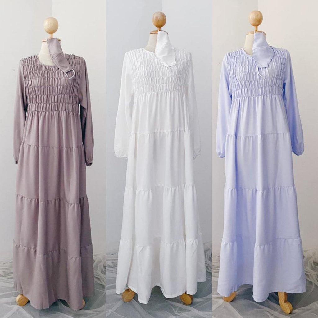 Tiered Smocke Maxi Dress - Pastel - Samiha Apparels