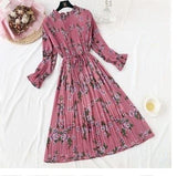 Korean Pleated  Floral  Dress