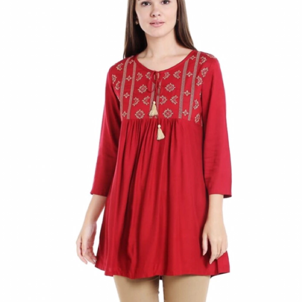 Embroidered Red Tops - Samiha Apparels